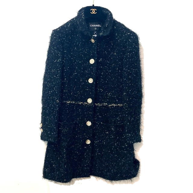 Chanel CHANEL P73115 22A Glitter Tweed Matelasse CC Mark Button outer Long coat Black - view 2