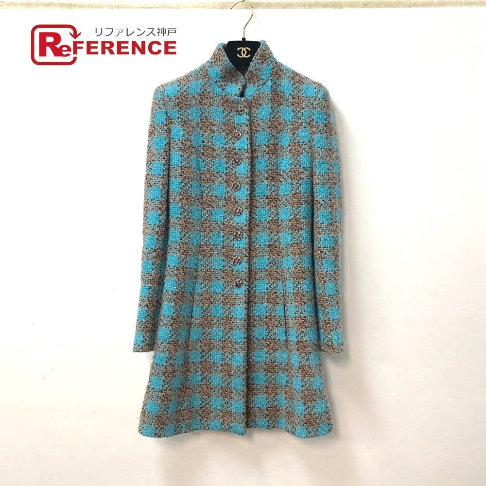 Chanel CHANEL P73646 CC Mark Bijoux rhinestone buttons Mixed tweed 22K 22K Long coat