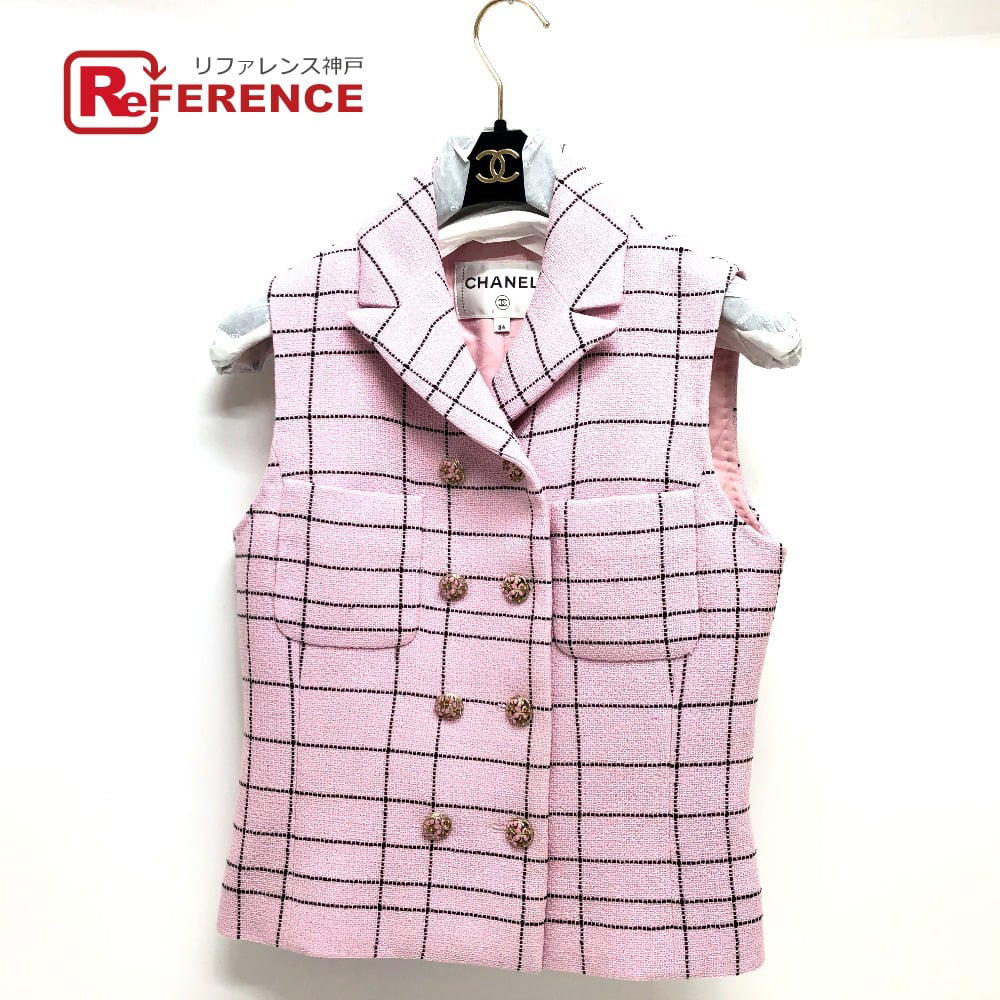 Chanel CHANEL P77266 24S tweed Sleeveless Apparel Jackets Tops Vest tweed pink