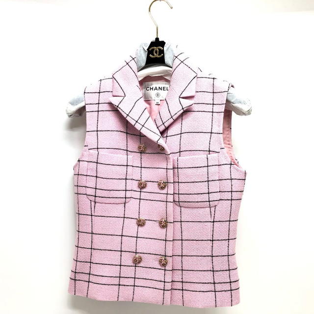 Chanel CHANEL P77266 24S tweed Sleeveless Apparel Jackets Tops Vest tweed pink - view 2
