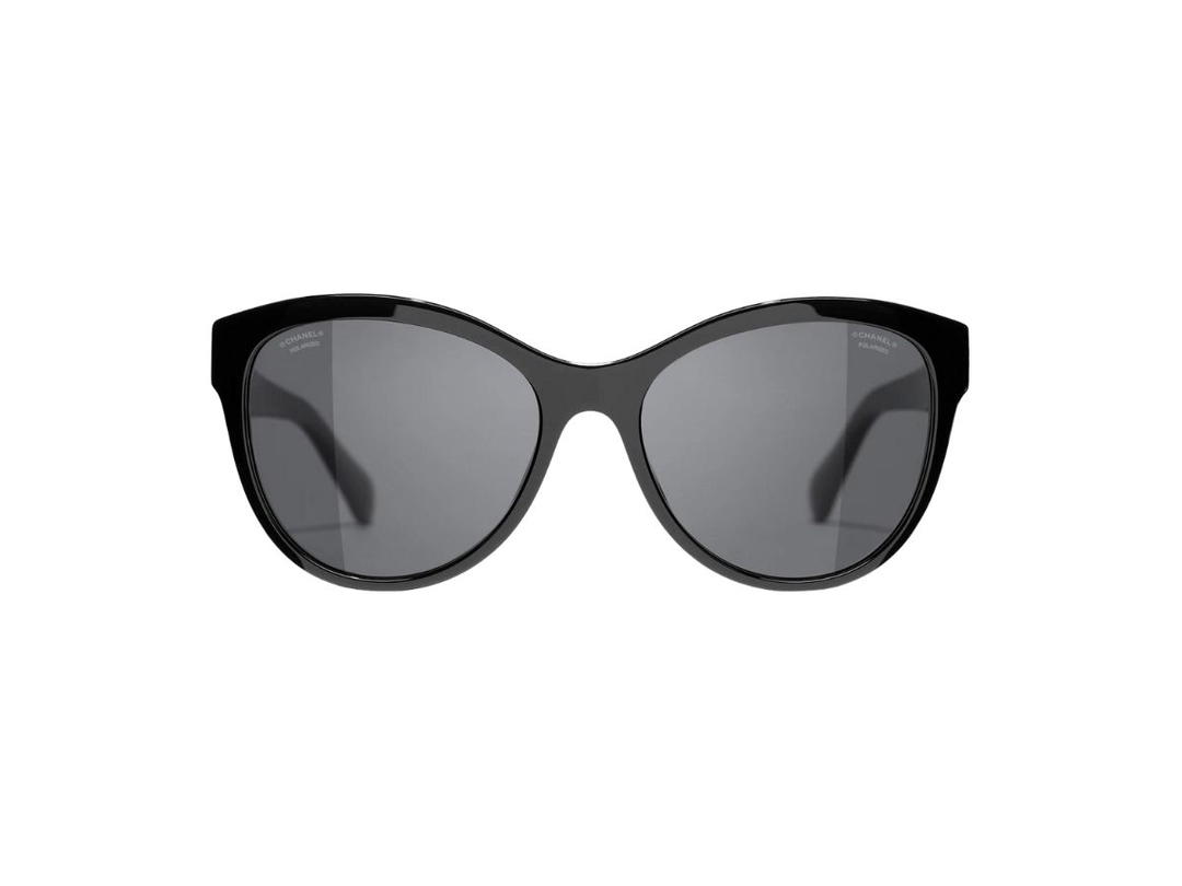 Chanel Chanel Pantos Sunglasses In Black Acetate Frame-Gold Lettering With Grey-Polarized Lenses
