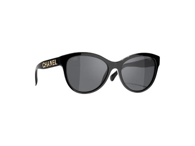 Chanel Chanel Pantos Sunglasses In Black Acetate Frame-Gold Lettering With Grey-Polarized Lenses - view 2