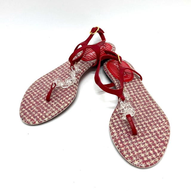 Chanel CHANEL petanko flat shoes CC CC Mark Tweed PlasticChain Sandals - view 2