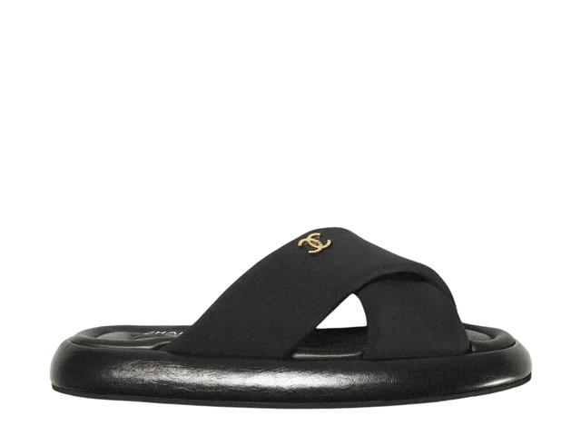 Chanel Chanel Puffy Sandal In Fabric With CC Gold Logo Black - view 1