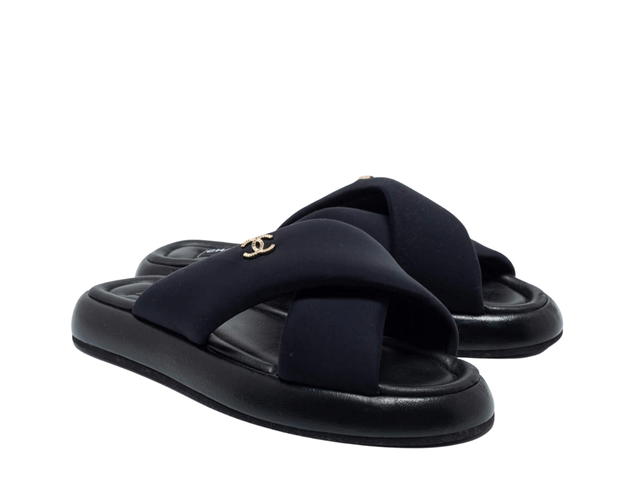 Chanel Chanel Puffy Sandal In Fabric With CC Gold Logo Black - view 2