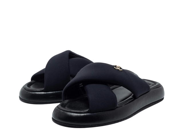 Chanel Chanel Puffy Sandal In Fabric With CC Gold Logo Black - view 3