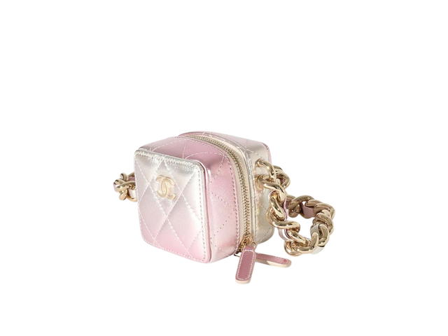 Chanel Chanel Quilted Coco Punk Cube With Chain Bag In Metallic Lambskin Pink - view 2