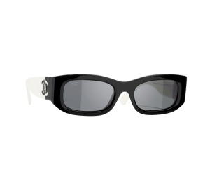Buy Chanel Rectangle Sunglasses In Acetate Black And White With Dark Grey Polarized Lenses (Ref.5525-1656-T8) at Sasom – Authentic and Ready to Ship