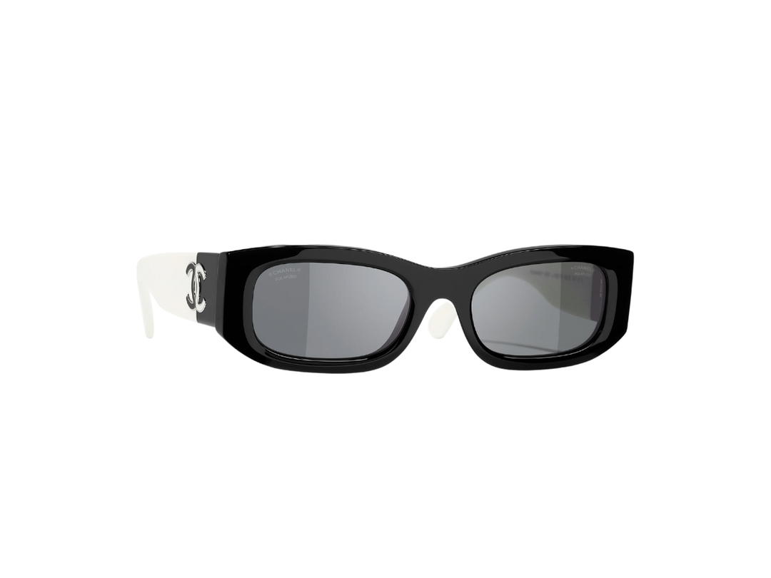 Chanel Chanel Rectangle Sunglasses In Acetate Black And White With Dark Grey Polarized Lenses (Ref.5525-1656-T8)
