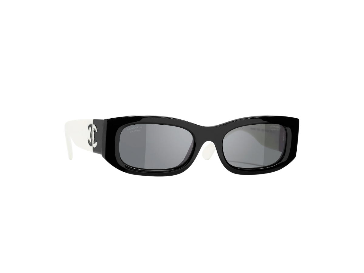 Chanel Chanel Rectangle Sunglasses In Acetate Black And White With Dark Grey Polarized Lenses (Ref.5525-1656-T8)