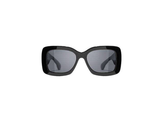 Chanel Chanel Rectangle Sunglasses In Black Acetate Frame-CC Logo Quilted Detail With Grey Gradient Lenses - view 1