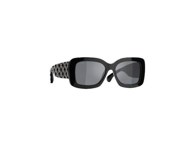 Chanel Chanel Rectangle Sunglasses In Black Acetate Frame-CC Logo Quilted Detail With Grey Gradient Lenses - view 2