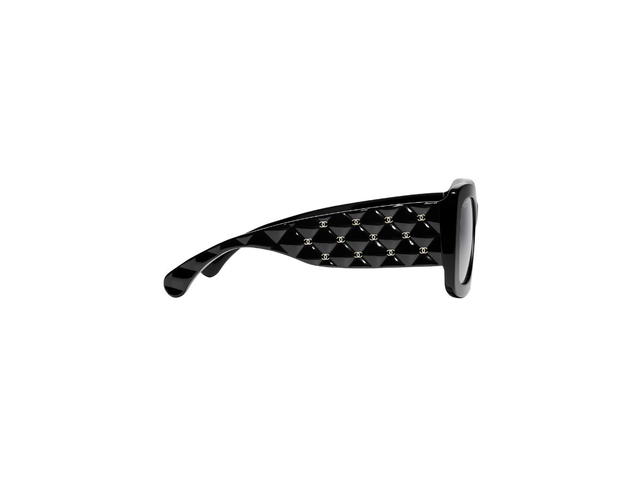Chanel Chanel Rectangle Sunglasses In Black Acetate Frame-CC Logo Quilted Detail With Grey Gradient Lenses - view 3