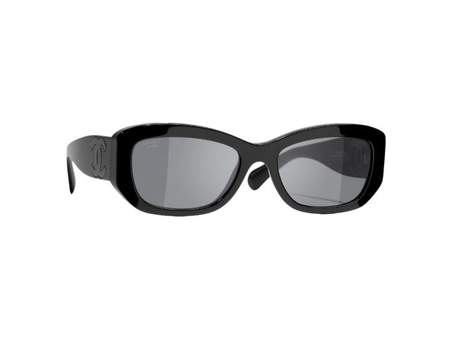 Chanel Chanel Rectangle Sunglasses In Black Acetate-Black CC Logo With Mirror Lenses - view 1