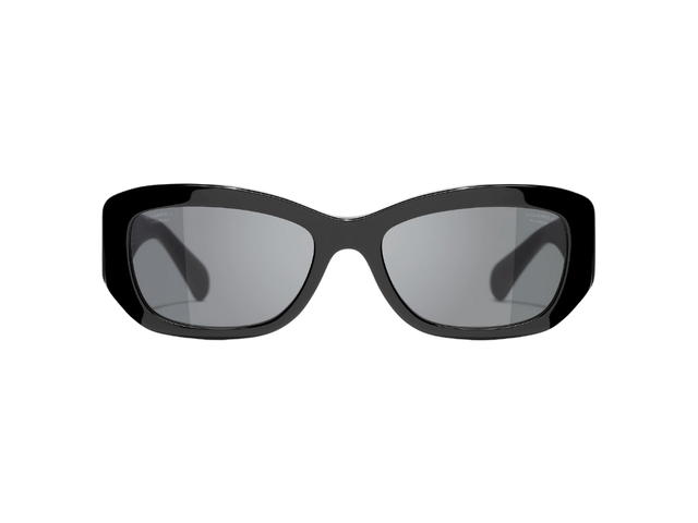Chanel Chanel Rectangle Sunglasses In Black Acetate-Black CC Logo With Mirror Lenses - view 2