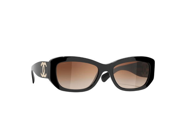Chanel Chanel Rectangle Sunglasses In Black Acetate With Brown Lenses - view 2