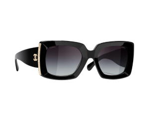 Buy Chanel Rectangle Sunglasses In Black-Gold Acetate With Grey-Gradient Lenses at Sasom – Authentic and Ready to Ship