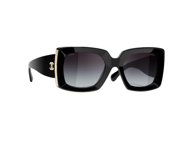 Chanel Chanel Rectangle Sunglasses In Black-Gold Acetate With Grey-Gradient Lenses - view 1