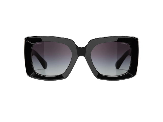 Chanel Chanel Rectangle Sunglasses In Black-Gold Acetate With Grey-Gradient Lenses - view 2