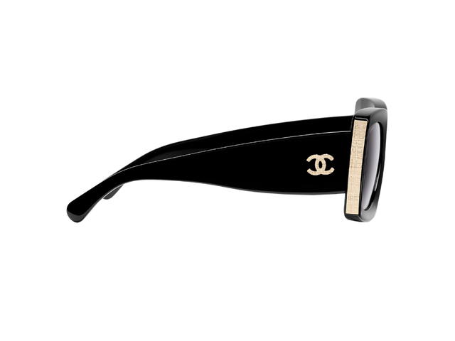 Chanel Chanel Rectangle Sunglasses In Black-Gold Acetate With Grey-Gradient Lenses - view 3