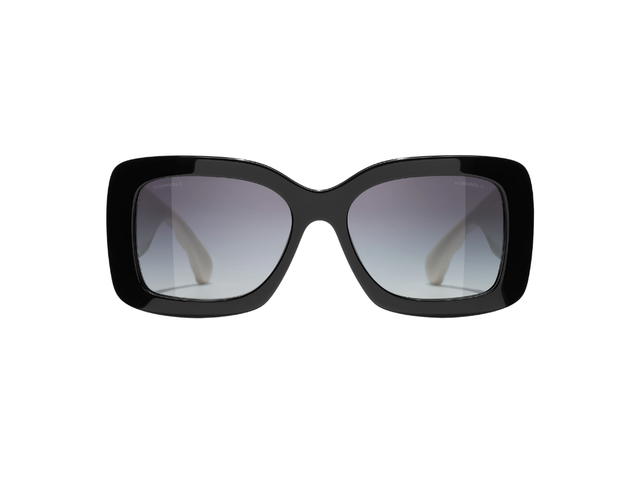 Chanel Chanel Rectangle Sunglasses In Black-White Acetate Frame With Gradient Gray Lenses - view 1