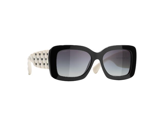 Chanel Chanel Rectangle Sunglasses In Black-White Acetate Frame With Gradient Gray Lenses - view 2