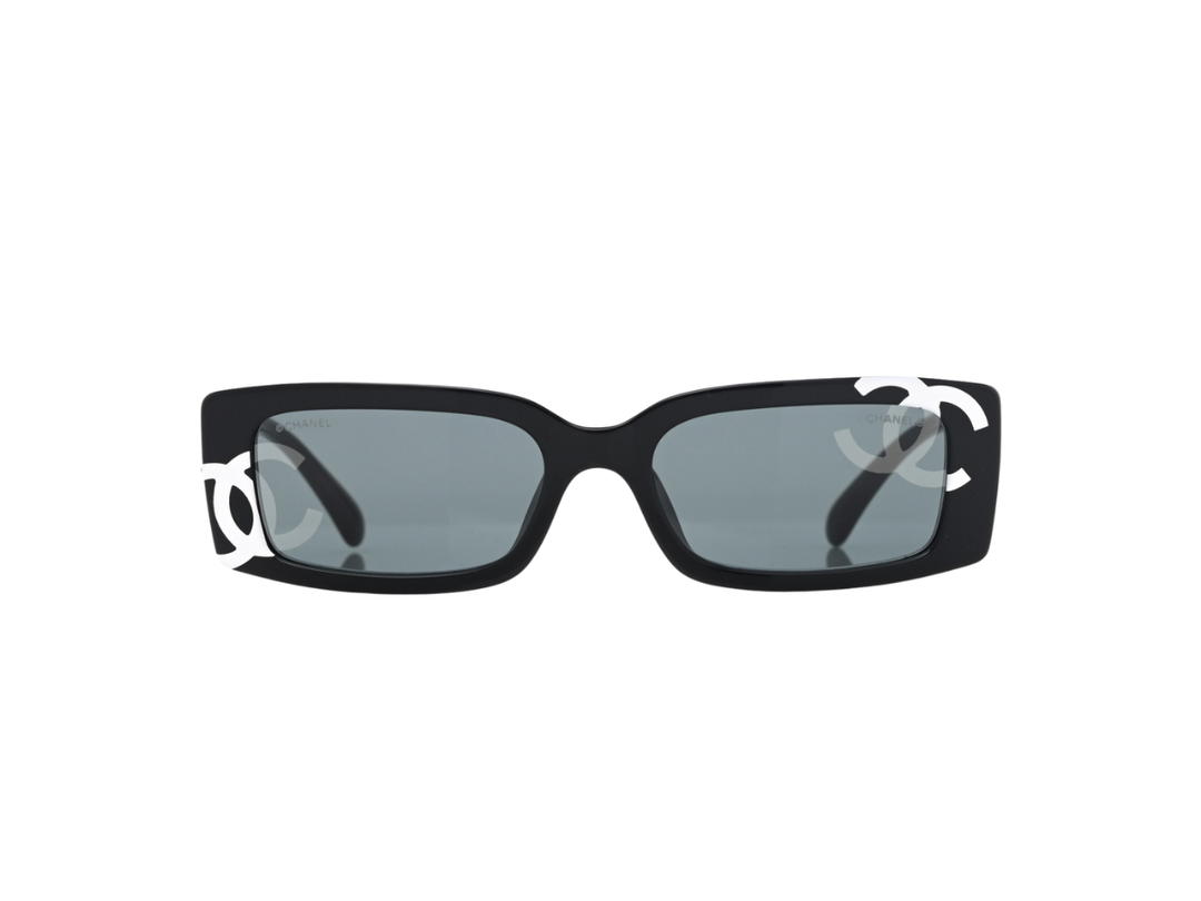 Chanel Chanel Rectangle Sunglasses In Black-White Acetate With Grey Lenses