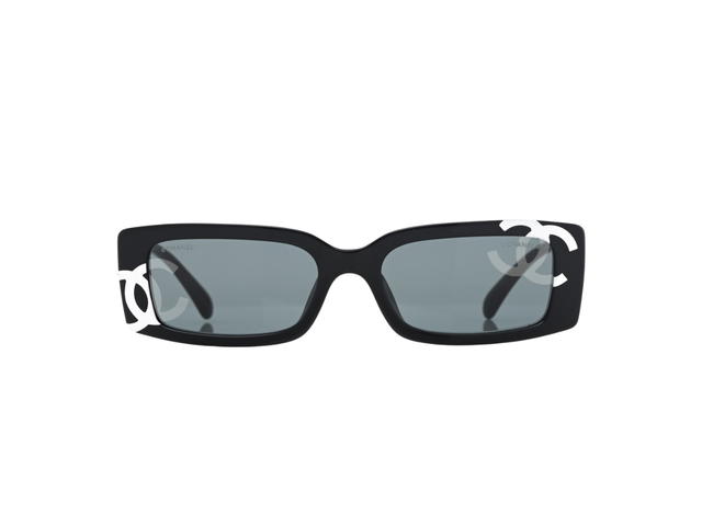 Chanel Chanel Rectangle Sunglasses In Black-White Acetate With Grey Lenses - view 1