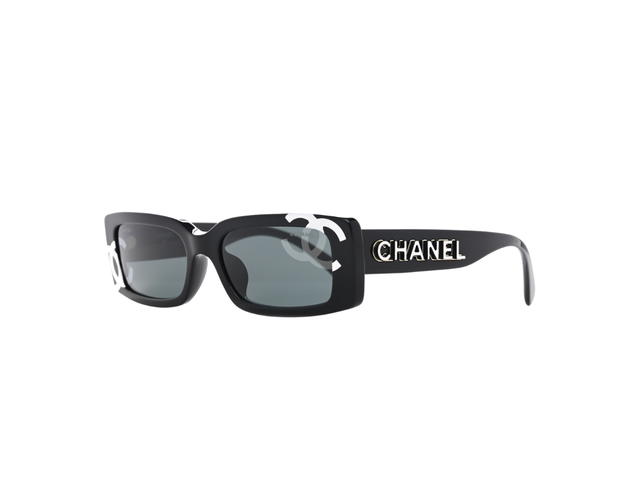 Chanel Chanel Rectangle Sunglasses In Black-White Acetate With Grey Lenses - view 2
