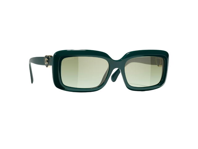 Chanel Chanel Rectangle Sunglasses In Green Acetate Frame-Green Heart CC Logo With Mirror Lenses - view 1
