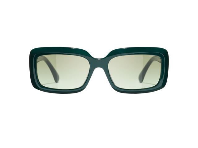 Chanel Chanel Rectangle Sunglasses In Green Acetate Frame-Green Heart CC Logo With Mirror Lenses - view 2