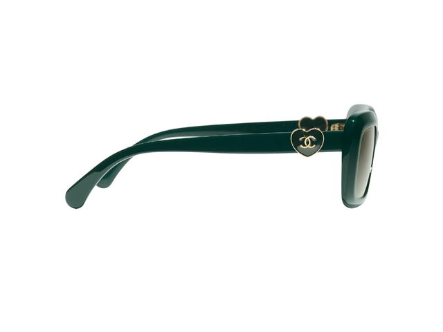 Chanel Chanel Rectangle Sunglasses In Green Acetate Frame-Green Heart CC Logo With Mirror Lenses - view 3