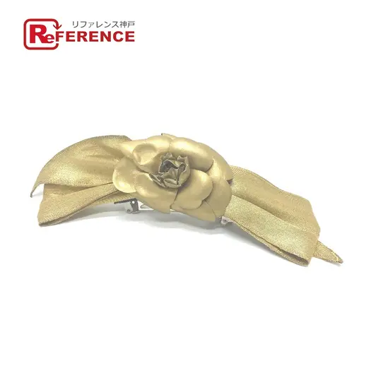 Buy CHANEL ribbon camellia Hair accessories Hair clips Barrette Canvas Gold at Sasom – Authentic and Ready to Ship