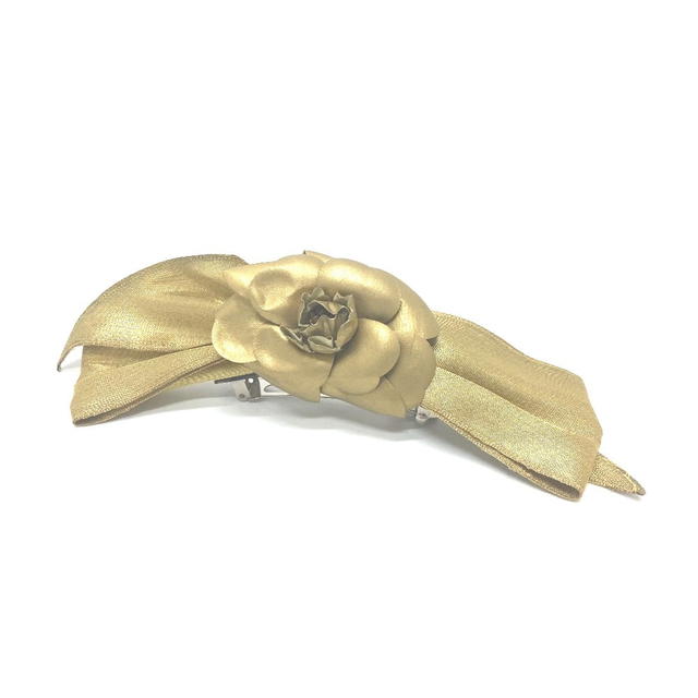 Chanel CHANEL ribbon camellia Hair accessories Hair clips Barrette Canvas Gold - view 2