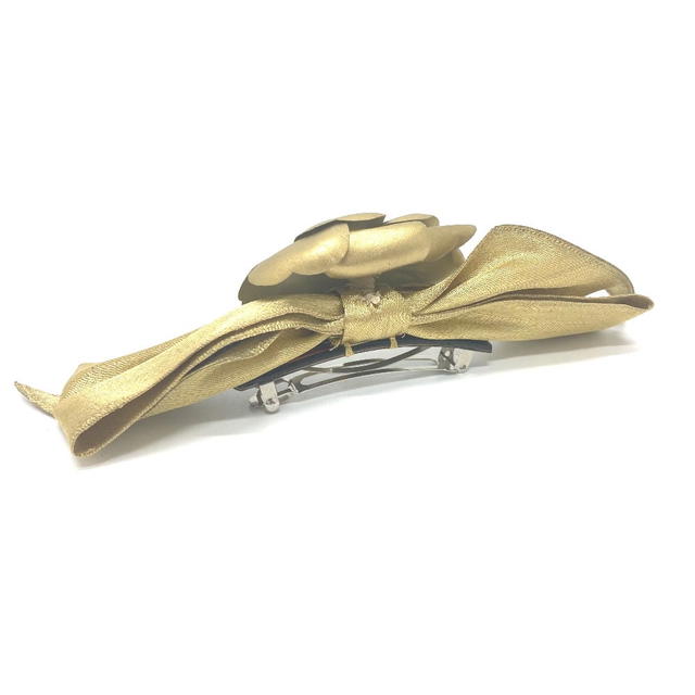 Chanel CHANEL ribbon camellia Hair accessories Hair clips Barrette Canvas Gold - view 3
