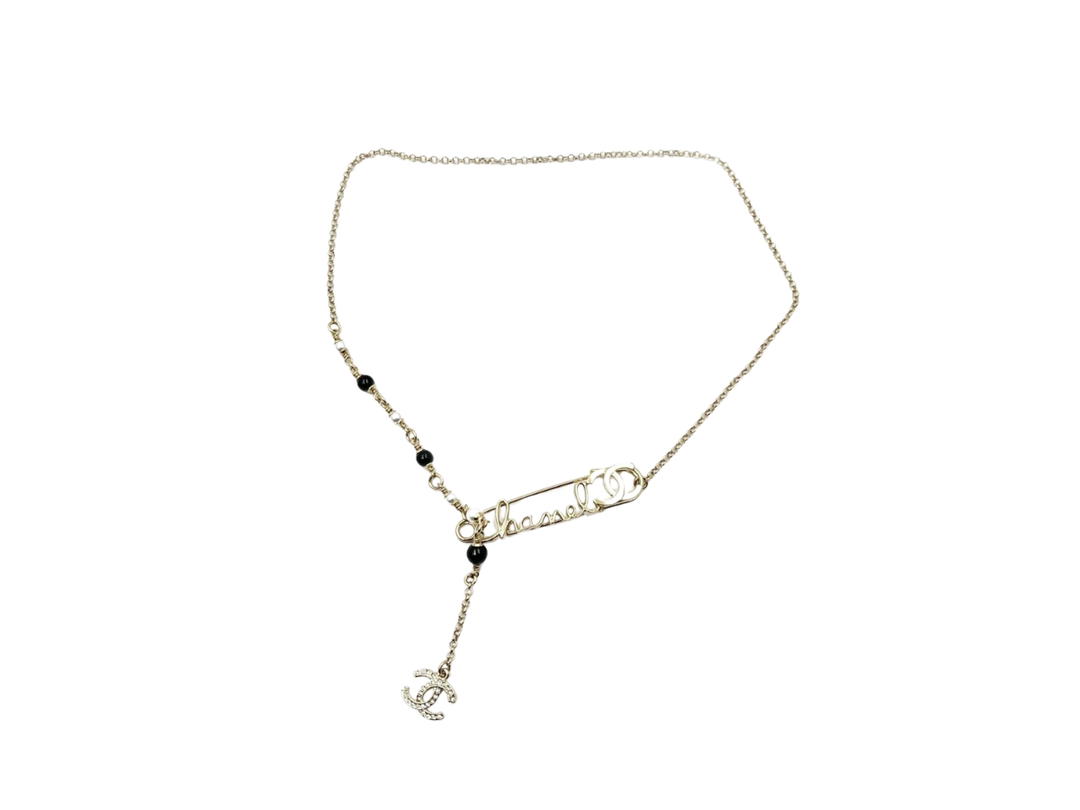 Chanel Chanel Safety Pin Pearl Necklace In Light Gold