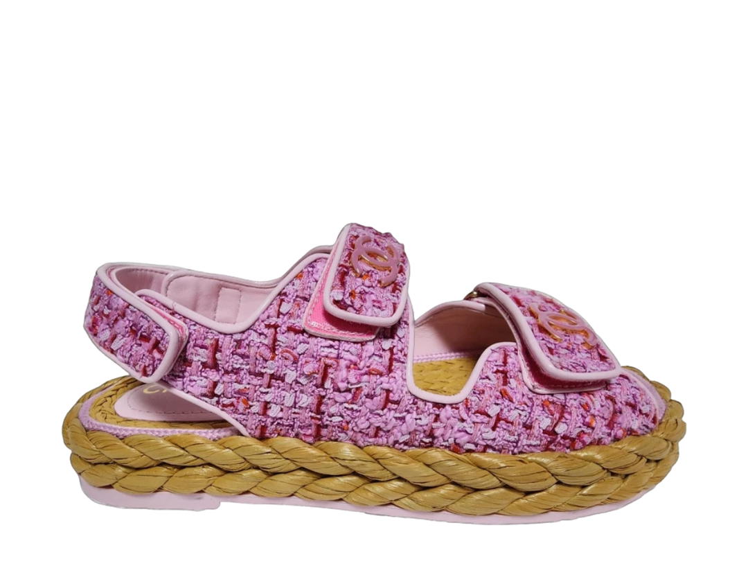Chanel Chanel Sandals In Tweed Patent-Calfskin Light Purple-Pink-Red (W)