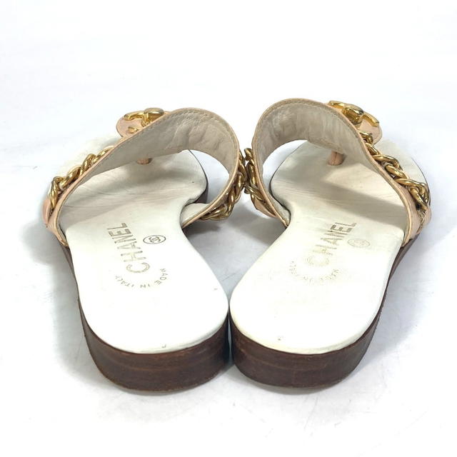 Chanel CHANEL shoes flat tongs CC Mark turn lock Chain Sandals Leather White/Beige - view 3