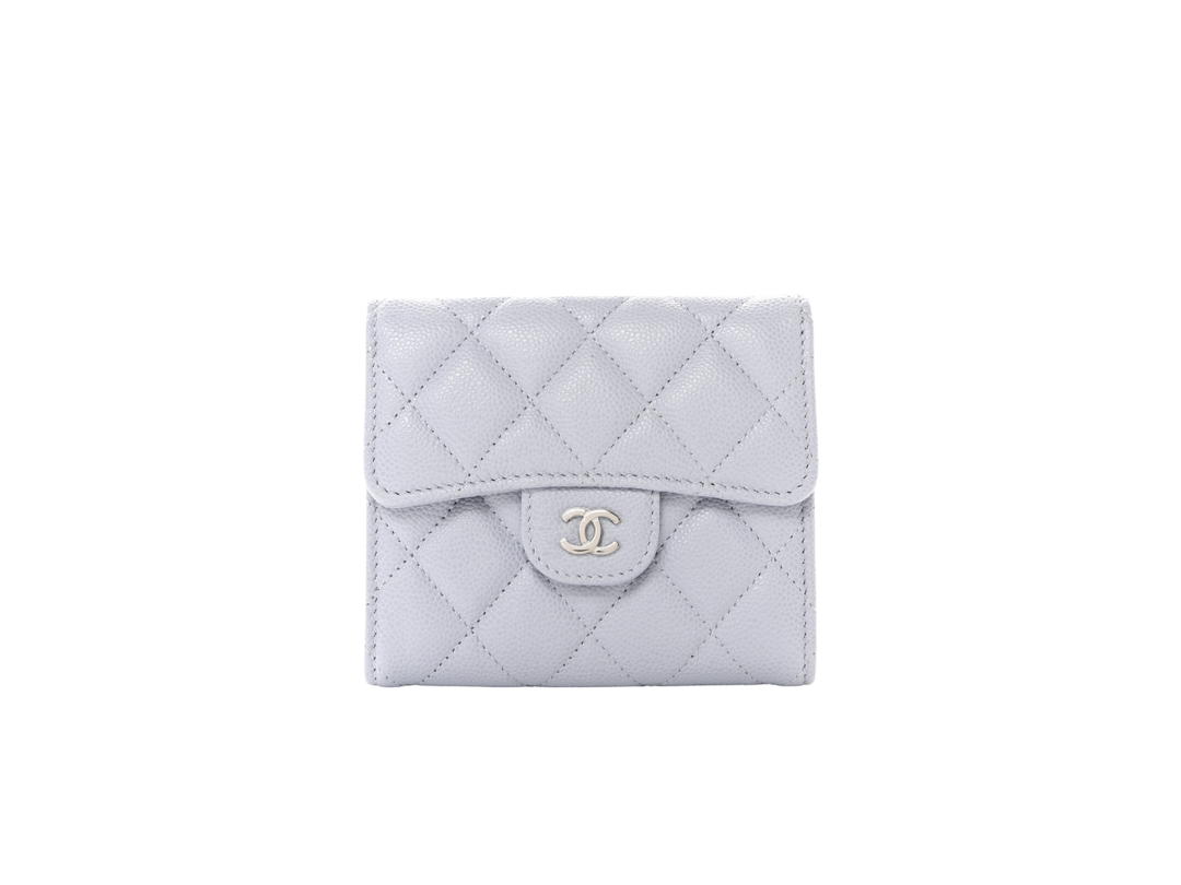 Chanel Chanel Small Classic Flap Wallet In Grained Calfskin With Silver Hardware Light Purple