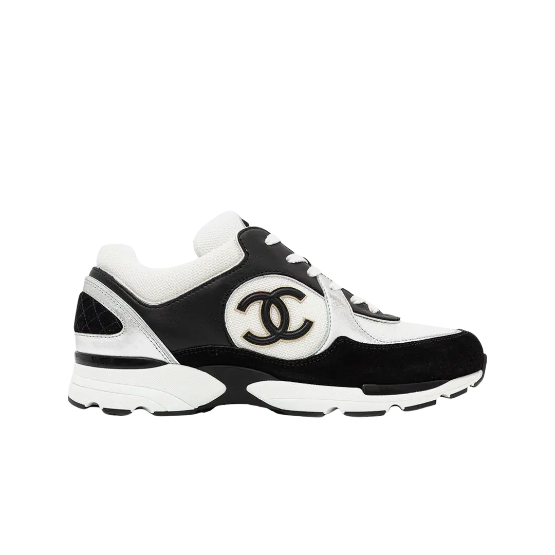Chanel Chanel Sneakers Calfskin Fabric & Black White Silver