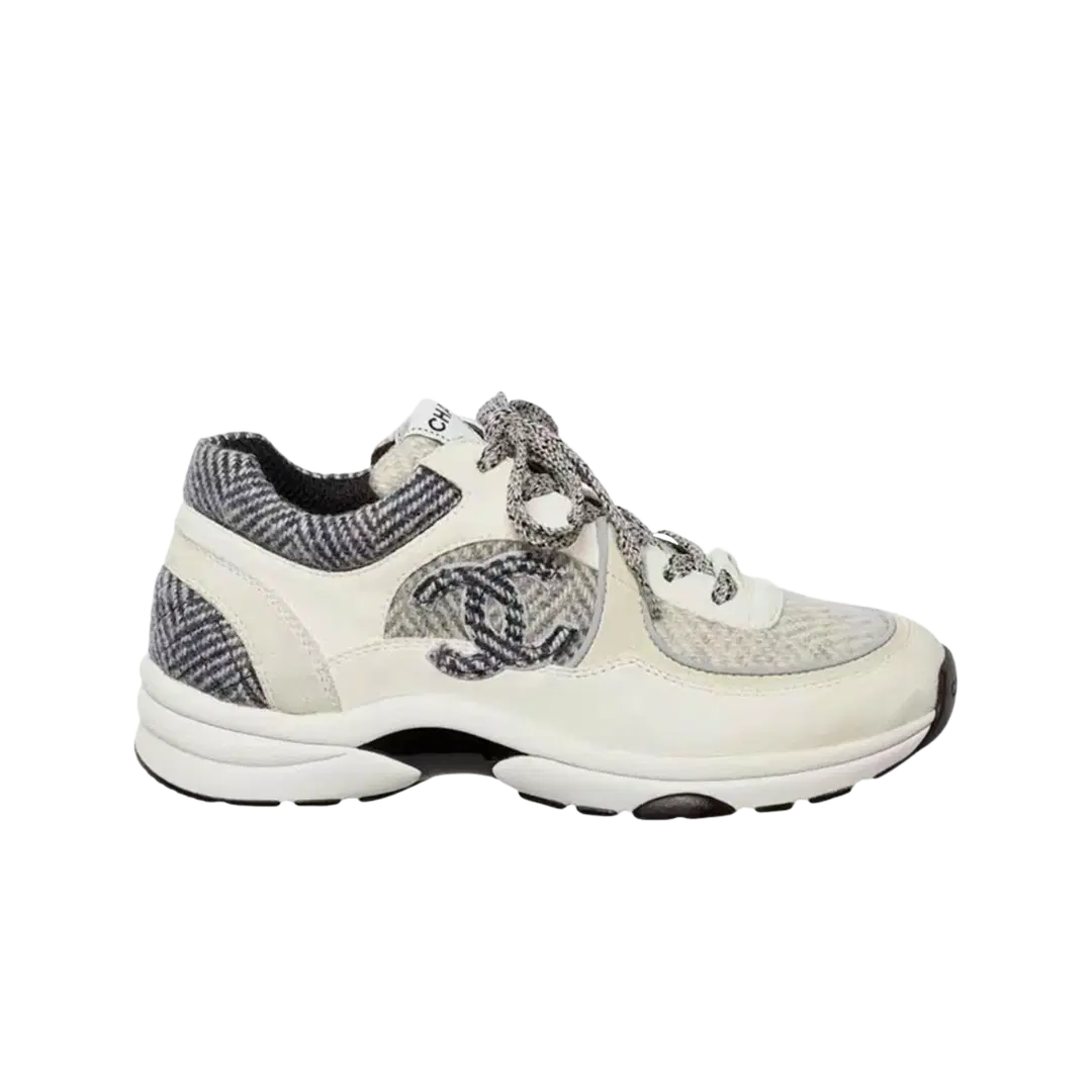 Chanel Chanel Sneakers Fabric Suede Calfskin & Ivory Light Gray White Blue