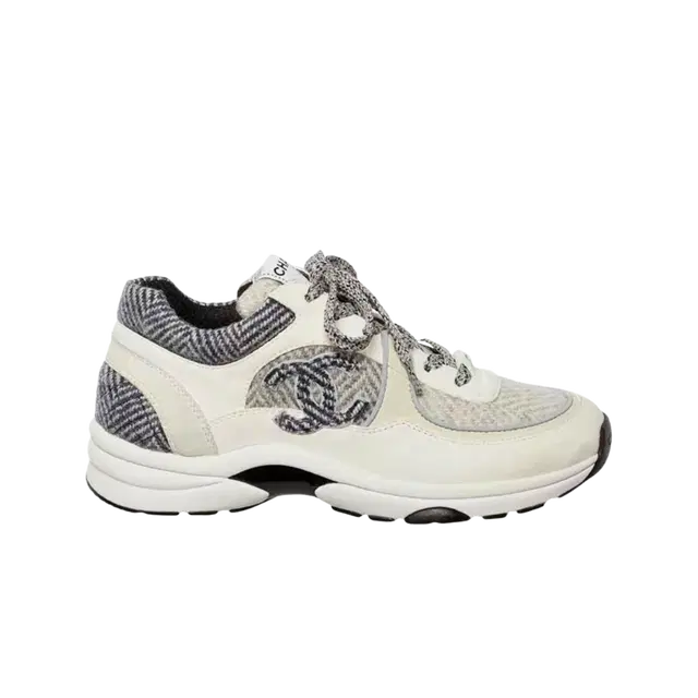 Chanel Chanel Sneakers Fabric Suede Calfskin & Ivory Light Gray White Blue - view 1