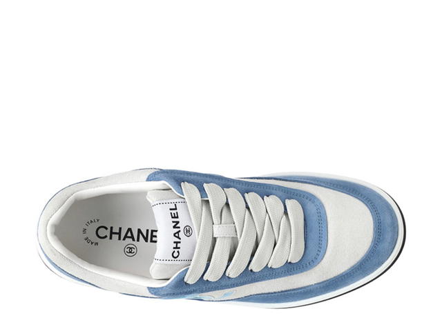 Chanel Chanel Sneakers In Blue-White Suede Kidskin With CC Logo (W) - view 3