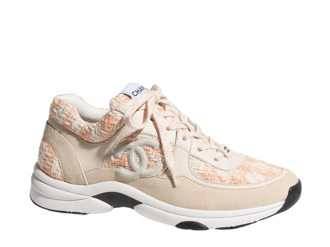Chanel Chanel Sneakers In Coton Tweed Suede Calfskin And Calfskin Orange And Ecru