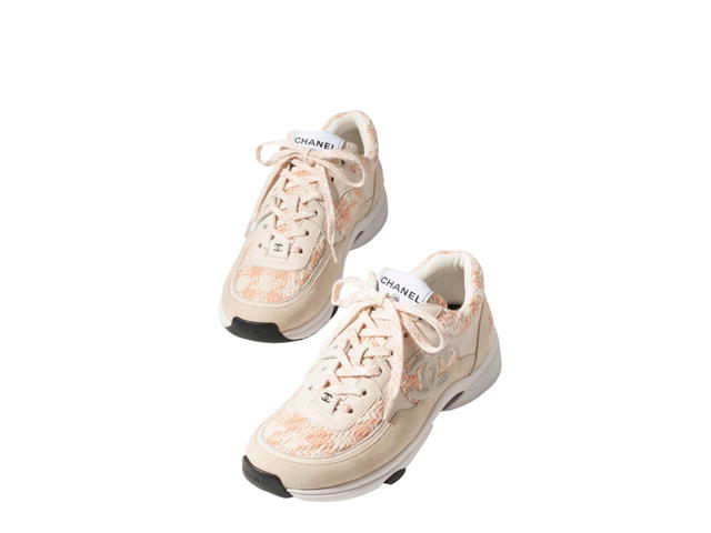 Chanel Chanel Sneakers In Coton Tweed Suede Calfskin And Calfskin Orange And Ecru - view 2