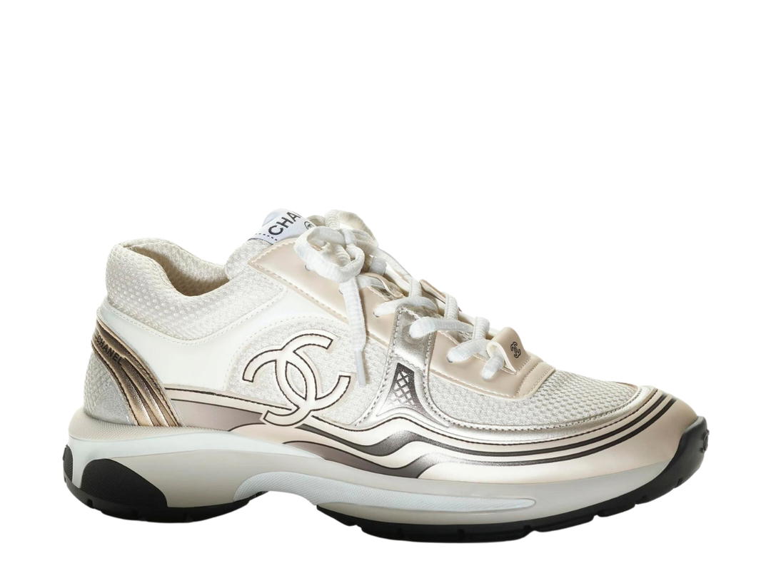 Chanel Chanel Sneakers In Fabric-Laminated Ivory-White & Silver