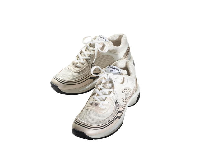 Chanel Chanel Sneakers In Fabric-Laminated Ivory-White & Silver - view 2