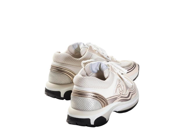 Chanel Chanel Sneakers In Fabric-Laminated Ivory-White & Silver - view 3