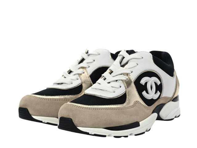 Chanel Chanel Sneakers In Suede Calfskin White Black Beige Gold - view 2