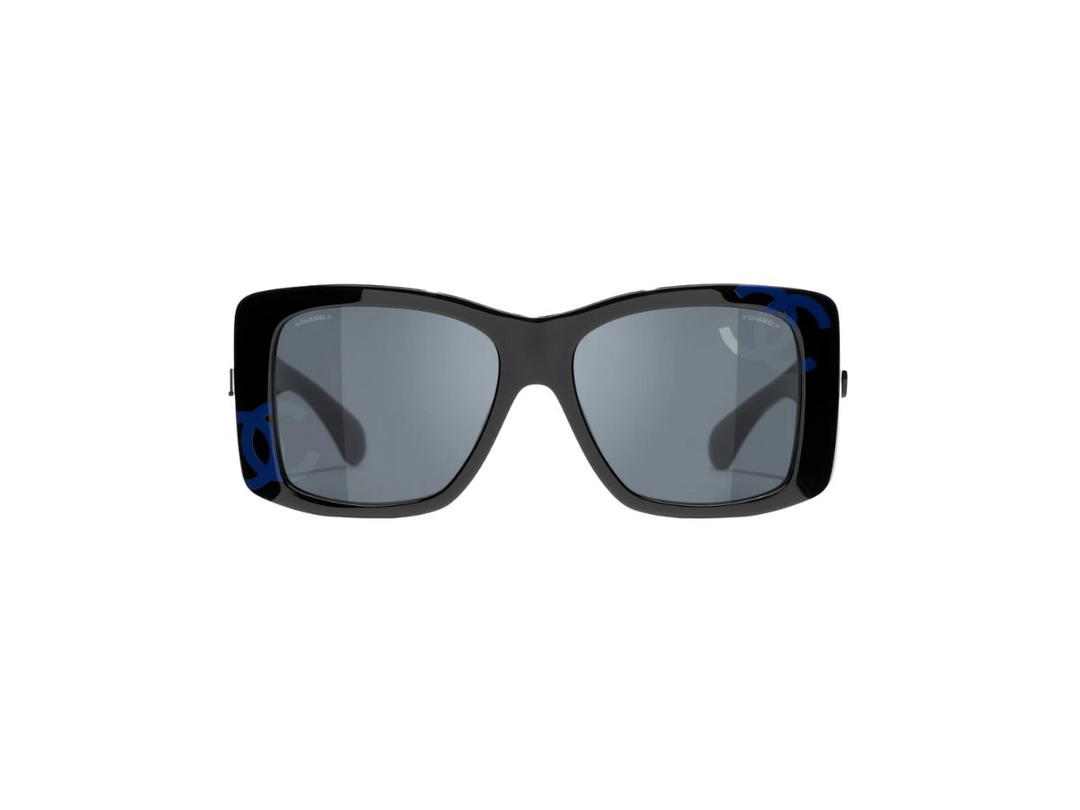 Chanel Chanel Square Sunglasses In Acetate Black And Blue With Gray Lenses